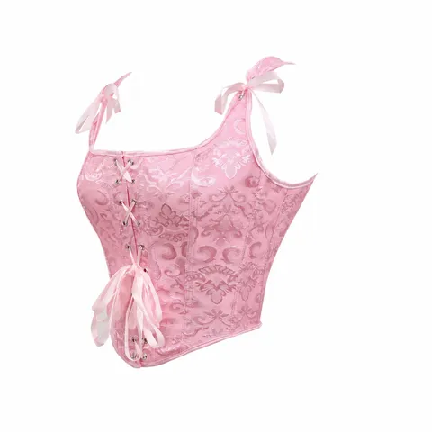 Women Jacquard Corset Top Adjustable Double Strap Fishbone Bustier Body Shaper Slim Fit Crop Top