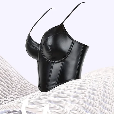 Corsetto Bustier in Finta Pelle da Donna Senza Spalline Supporto in Osso Modellante Slim Fit Sexy Party Clubwear