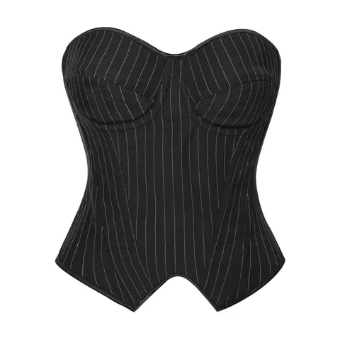 Women's Striped Corset Top Underwire Padded Bustier Lace Up Bone Supported Sexy Slim Fit Party Clubwear Vest