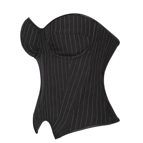Women's Striped Corset Top Underwire Padded Bustier Lace Up Bone Supported Sexy Slim Fit Party Clubwear Vest