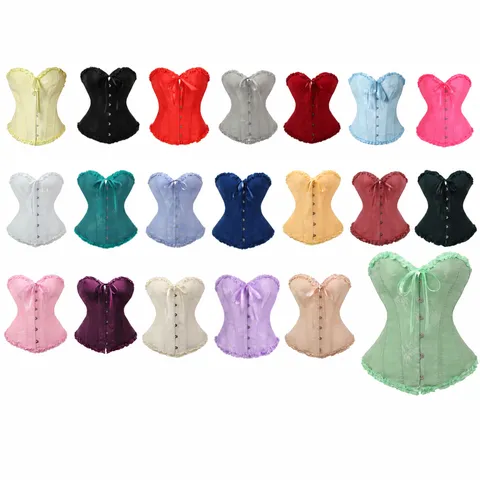 Damen Vintage Jacquard Fischbein Korsett Oberteil Trägerlos Frontknopf Bustier