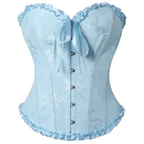 Damen Vintage Jacquard Fischbein Korsett Oberteil Trägerlos Frontknopf Bustier