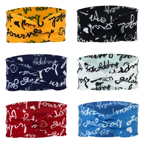 Dames Haarband Geknoopt Elastisch Yoga Sport Hoofdband Letters Bedrukt Ruit Haaraccessoires Mode