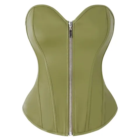 Women's Retro Punk Faux Leather Corset Top Front Zipper Boned Waist Trainer Shaping Bustier