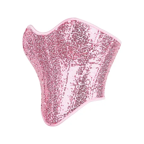 Damen Sexy Pailletten Trägerloses Korsett Oberteil Herz-Ausschnitt Rückenfrei Schnürung Party Clubwear