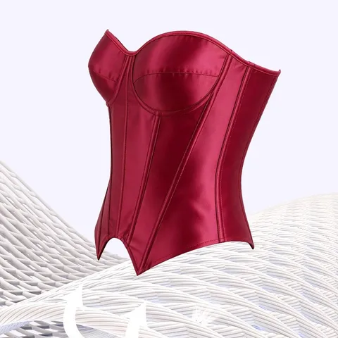 Damen Sexy Vintage Satin Korsett Top Trägerlos Knochenunterstützt Bustier Taillenformer