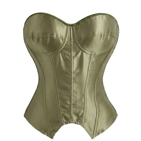 Damen Sexy Vintage Satin Korsett Top Trägerlos Knochenunterstützt Bustier Taillenformer