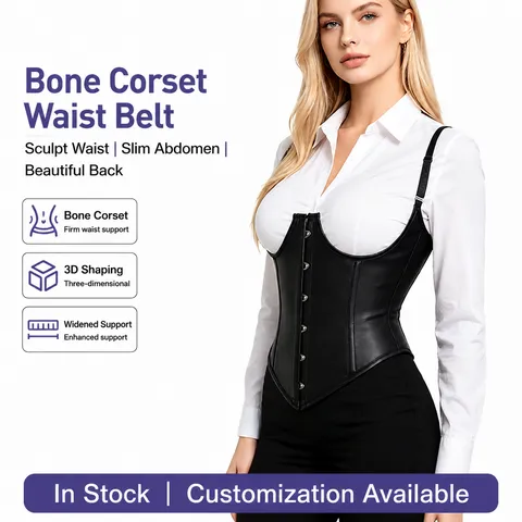 Women PU Leather Waist Trainer Corset Belt Adjustable Straps Steel Bones Underbust Shaping Body Shaper Slimming Cincher