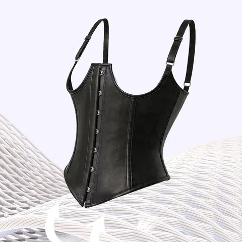 Women PU Leather Waist Trainer Corset Belt Adjustable Straps Steel Bones Underbust Shaping Body Shaper Slimming Cincher