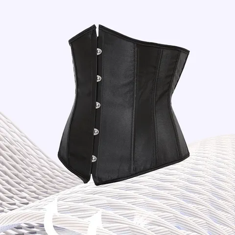 Women's Vintage Satin Waist Cincher Corset Underbust Body Shaper Bustier Top With Front Busk Bone Support