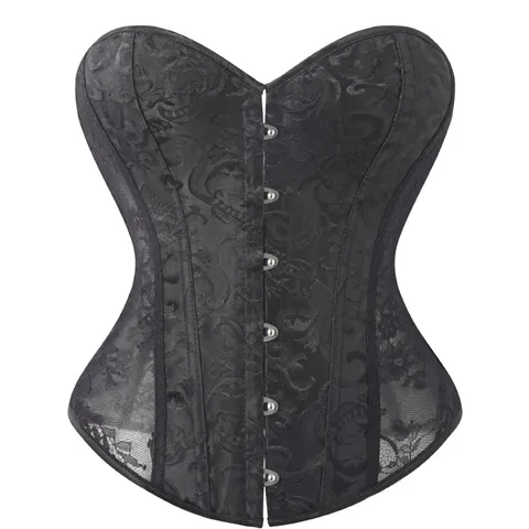 Damen Retro Palast Jacquard Spitze Korsett Top Fischbein Formung Trägerlos Knopfleiste Bustier