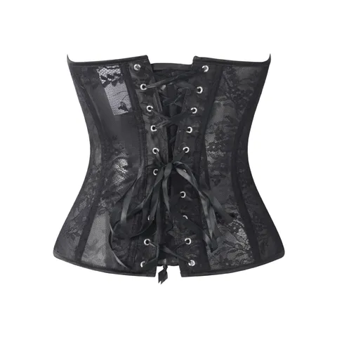 Damen Retro Palast Jacquard Spitze Korsett Top Fischbein Formung Trägerlos Knopfleiste Bustier