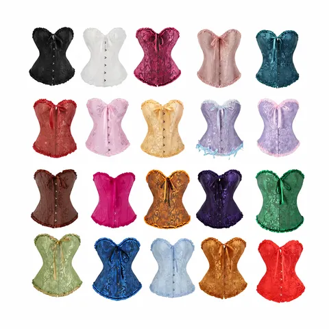 Women Vintage Jacquard Corset Top Casual Lace-Up Ruffle Trim Bustier Shaping Waist Cincher Party Wear
