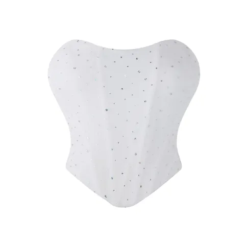 Top a Tubo Sexy da Donna in Rete Decorato con Strass Corsetto Modellante Slim Fit Festa Clubwear