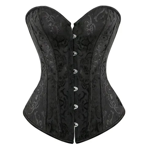 Damen Vintage Jacquard Boned Korsett Bustier Top Front Busk Bauchweg Formender Body