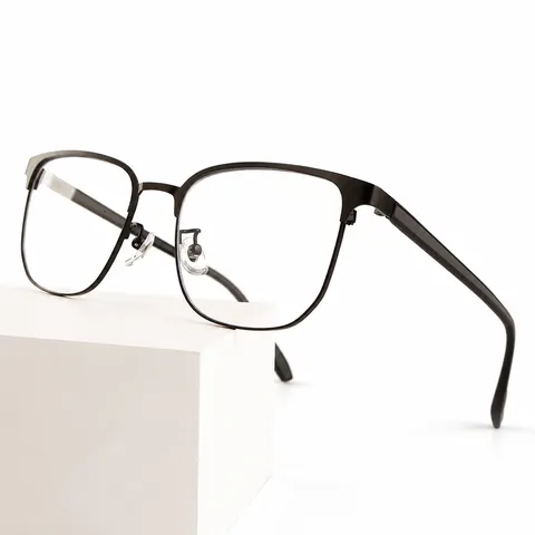 Vintage Half Frame Optical Glasses Men Anti Blue Light Metal Frame Fashion Retro Eyewear Clear Lens Prescription Glasses