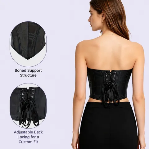 Women Gothic Vintage Corset Top Back Laced Strapless Bustier Slim Fit Shaping Body Shaper Polyester Black Women Shapewear