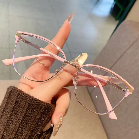 Dames Blauwlichtfilter Kattenoog Optische Bril Mode Metalen Montuur Retro Bril Heldere Lenzen Bril