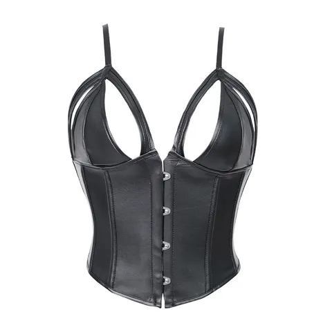 Damen Sexy Ausgeschnittenes Kunstleder Korsett Top Trägerlos Rückenfrei Schnürung Bustier Hofstil Schmale Passform Formendes Crop Top