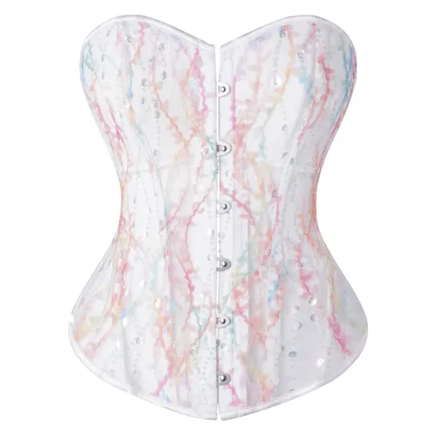 Sexy Transparentes Mesh Pailletten Stickerei Korsett Top Damen Ärmellos Trägerlos Bustier Party Clubwear Formung