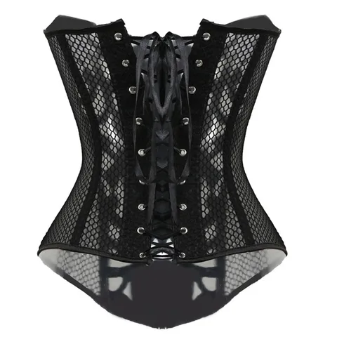 Women Gothic Vintage Corset Top Mesh Hollow Out Boned Bustier Lace Up Waist Cincher Underbust Shaper Sexy Slim Fit Outerwear