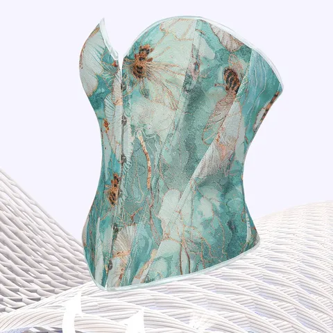 Women's Monet Oil Painting Floral Print Corset Top Vintage Single-Breasted Bone Supported Slim Fit Shaping Vest