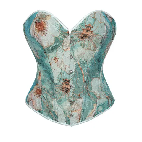 Women's Monet Oil Painting Floral Print Corset Top Vintage Single-Breasted Bone Supported Slim Fit Shaping Vest
