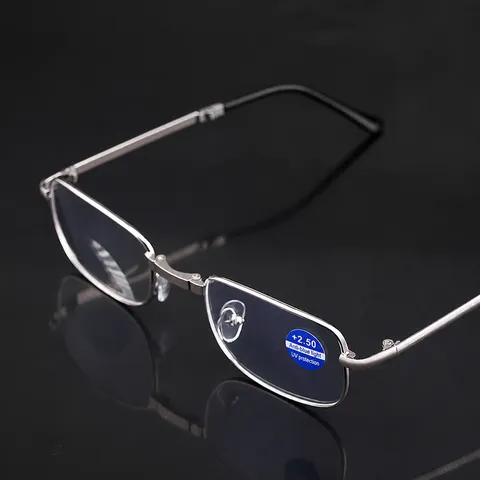 Opvouwbare Leesbril Dames Heren Blauwlichtfilter Metalen Montuur Vierkante Optische Bril Draagbare Bril Met Etui