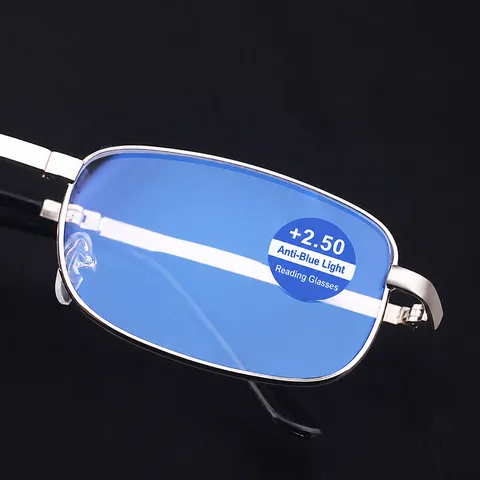Opvouwbare Leesbril Dames Heren Blauwlichtfilter Metalen Montuur Vierkante Optische Bril Draagbare Bril Met Etui