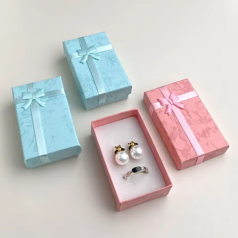 Scatola Regalo in Cartone con Fiocco Dolce Piccola Scatola di Imballaggio per Anelli e Orecchini Custodia Portaoggetti per Gioielli da Donna