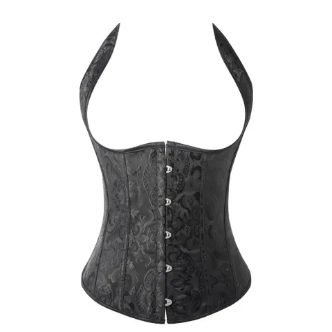 Women Sexy Jacquard Corset Top Vintage Court Bustier Halter Waist Cincher Shaping Clothing Back Lace Up Bone Support