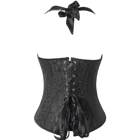 Women Sexy Jacquard Corset Top Vintage Court Bustier Halter Waist Cincher Shaping Clothing Back Lace Up Bone Support