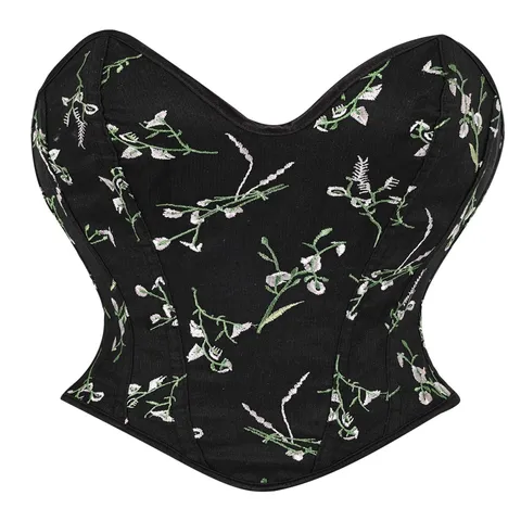 Women's Sexy Corset Top Floral Embroidery Boned Bustier Gothic Vintage Shapewear Pullover Sexy Party Top
