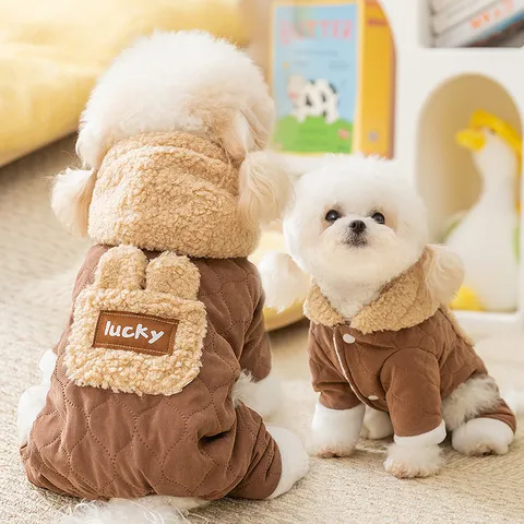 Animale Domestico Cane Inverno Caldo Gilet Imbottito Carino Cappotto con Cappuccio in Pile Abbigliamento Trapuntato a Quattro Zampe Vestiti per Cuccioli
