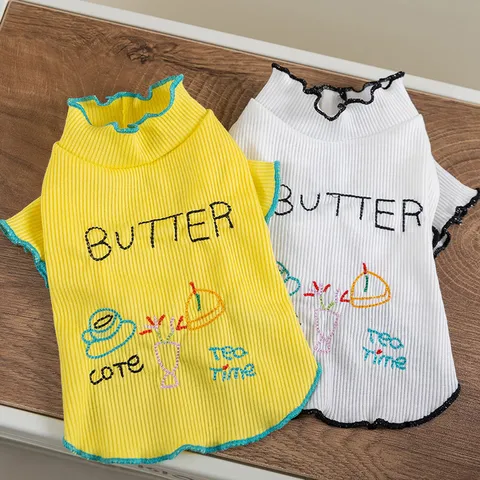Huisdierkleding Lente Zomer Hond Basis Shirt Casual Middagthee Vest Kat Airconditioning Shirt Schattig Geborduurd