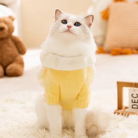 Herfst Winter Schattige Huisdier Kat Hond Gebreide Trui Verdikt Warm Prinses Jurk Puppy Kleding Kern-Gesponnen Garen Geel