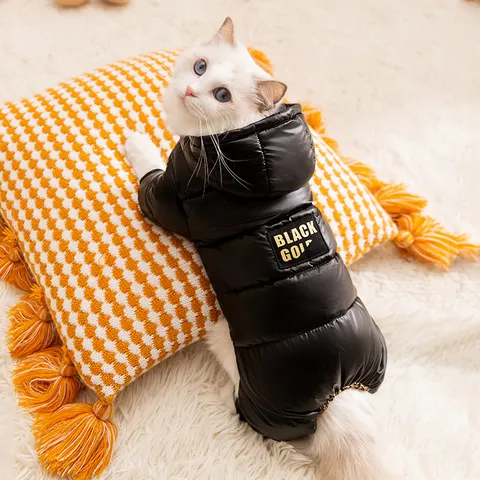 Haustier Hund Katze Daunenjacke Winter Warm Verdickter Vierteiliger Mantel Wasserdichte Welpen Kleidung Mit Zugring