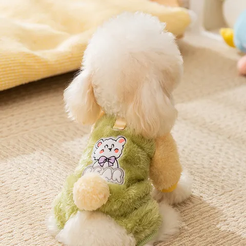 Vestiti in Pile a Quattro Zampe Caldi per Animali Autunno Inverno Simpatico Ricamo Orso Con Anello Guinzaglio per Piccoli Cani Gatti Abbigliamento