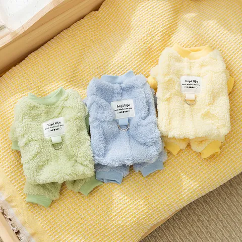 Autumn Winter Warm Pet Dog Fleece Clothes Four-Legged Jumpsuit With D-Ring Minimalist Macaron Dog Coat For Small Dogs