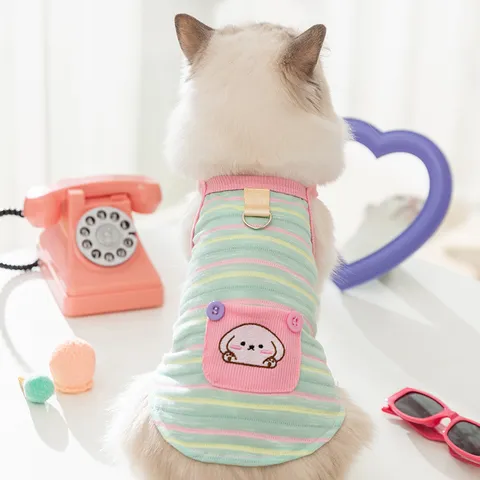 Summer Cute Puppy Pocket Colorful Stripe Traction Pet Sling Vest Cat Dog Apparel