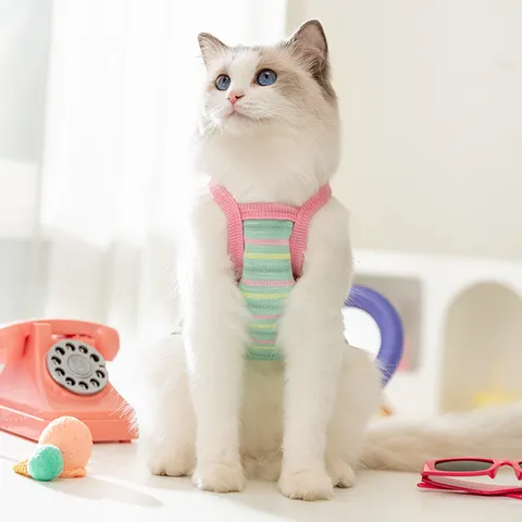 Summer Cute Puppy Pocket Colorful Stripe Traction Pet Sling Vest Cat Dog Apparel