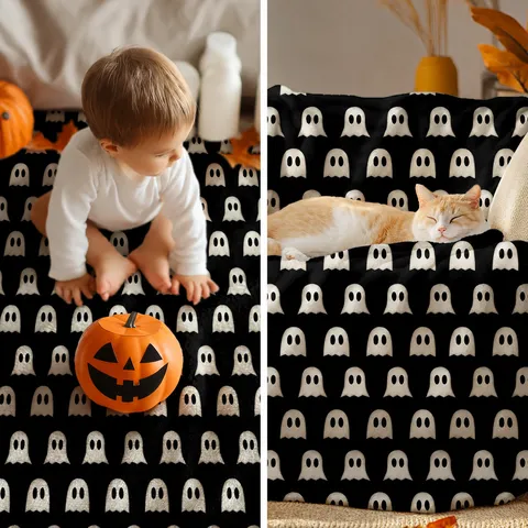 Halloween Ghost And Skull Printed Throw Blanket Soft Lightweight Fleece Blanket For Sofa Bed Living Room Home Decor Gift