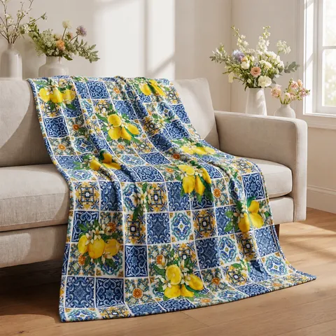 Vintage Lemon Floral Flannel Blanket Soft Warm Fleece Throw Blanket For Bed Sofa