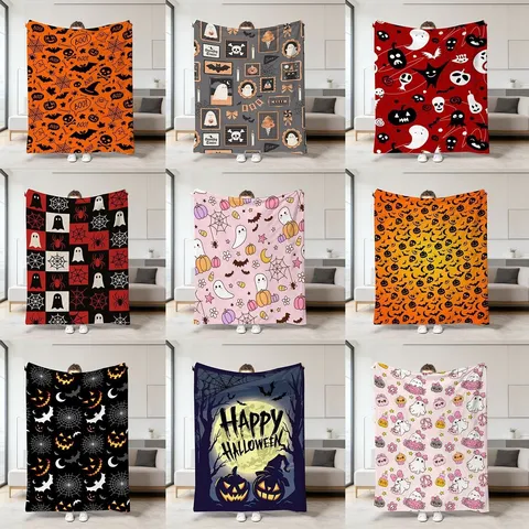 Halloween Geist Kürbis Skelett Bedruckte Plüschdecke Weiche Warme Flanell Wohndecke Für Sofa Bett Heimdekoration