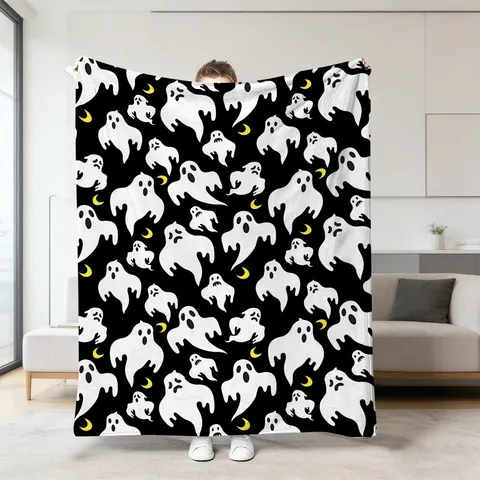 Halloween Geist Kürbis Skelett Bedruckte Plüschdecke Weiche Warme Flanell Wohndecke Für Sofa Bett Heimdekoration