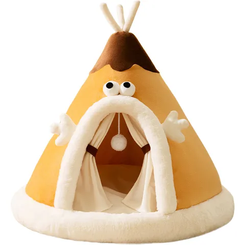 Caldo Antivento Yurt Animale Domestico Tenda Casa Carino Cartone Animato Piccolo Cane Gatto Letto Morbido Peluche Inverno Caldo Nido Articoli