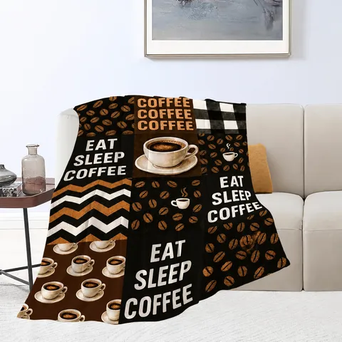 Flannel Throw Blanket Soft Cozy Warm Fleece Blanket For Couch Bed Coffee Theme Printed Blanket Living Room Home Decor