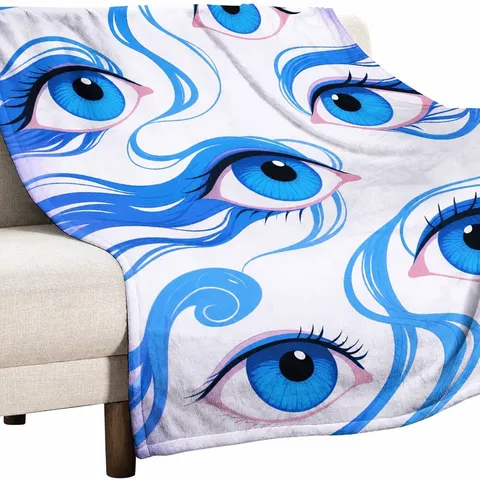 Soft Flannel Fleece Throw Blanket Lightweight Warm Cozy Microfiber Blanket For Sofa Bed Couch Blue Eyes Pattern