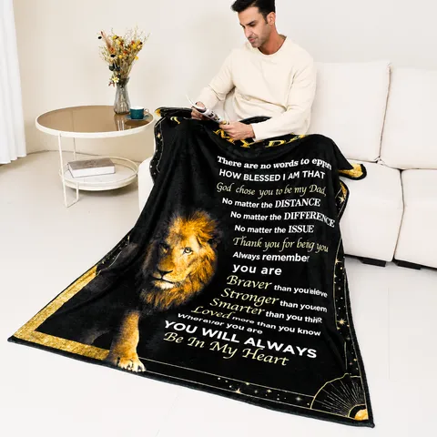 Father's Day Gift Flannel Blanket Cozy Message Throw Soft Warm Fleece Blanket For Dad Holiday Home Living Room