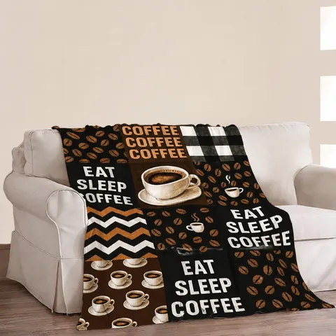 Flannel Throw Blanket Soft Cozy Warm Fleece Blanket For Couch Bed Coffee Theme Printed Blanket Living Room Home Decor